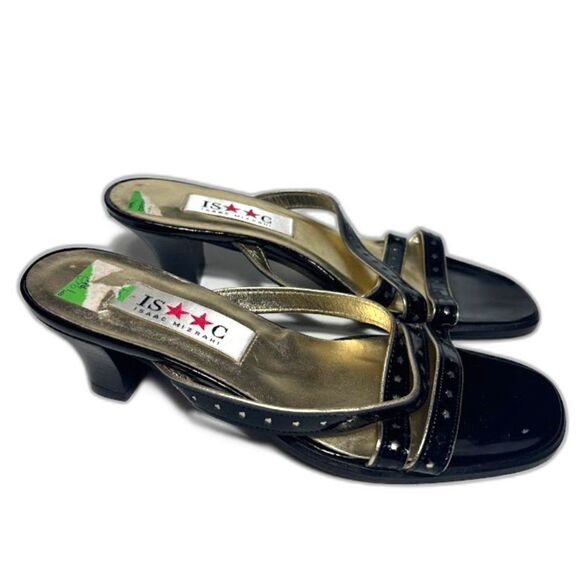 Isaac Mizrahi Kitten Heel y2k Black Gold Sandal Size 7 NWOB Deadstock Popstar - Picture 1 of 4